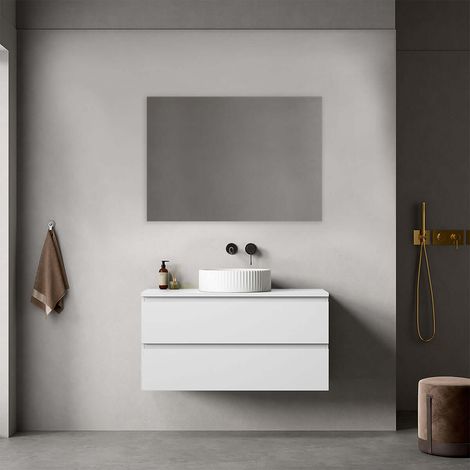 Mobile bagno sospeso 100 cm Bianco Opaco per Lavabo d'appoggio Specchio Quadro - Fiji Paint Top (1/4)