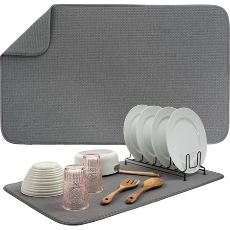 Tapis de séchage vaisselle Jumbo, 45,7 cm x 76,2 cm, tapis absorbant en microfibre pour comptoir cuisine, vaisselle, ustensiles, casseroles et poêles, Jumbo - 45.7 76.2'Charcoal 45.7 x 76.2 cm'-'45.7 (1/5)