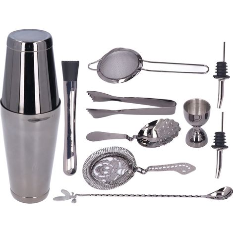 11-teiliges Cocktailshaker-Set aus Edelstahl – Mixologie-Werkzeug für die Hausbar, Schwarz (1/5)