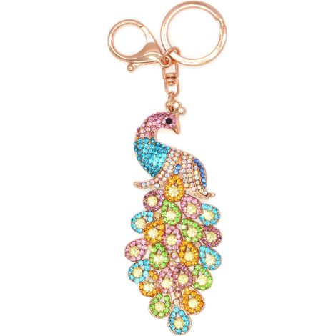 Porte-clés en cristal de paon en métal, multicolore (1/5)