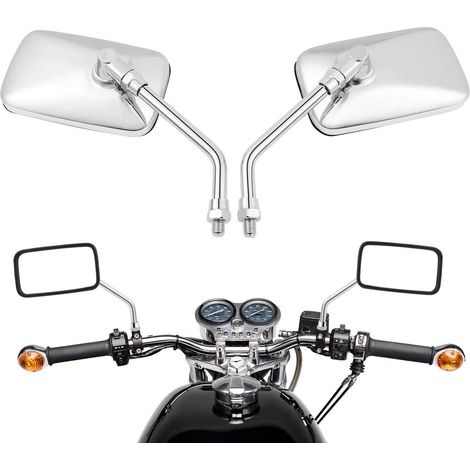 Motorrad Spiegel Chrom Rechteckig 1 Paar M8 M10 Universal für Chopper Cruiser Bobber (1/5)