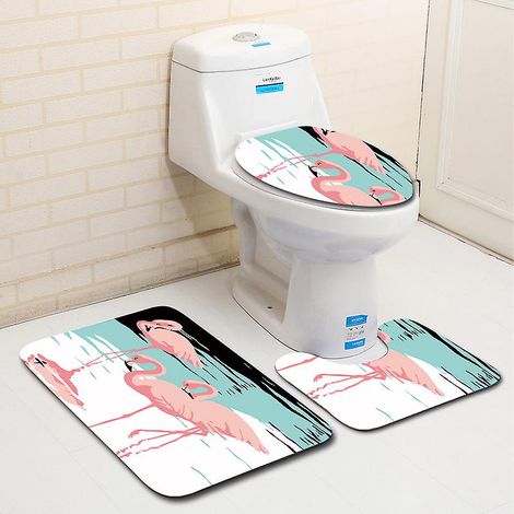 Ensemble de tapis de salle de bain antidérapant à motifs animaux - 3 pièces : tapis de sol pour toilettes, paillasson et moquette. (1/4)