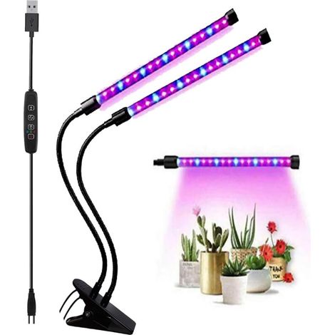 Lampe de croissance LED pour plantes - 5 V, lumière rouge et bleue, USB, double tête - idéale pour l'éclairage d'appoint des plantes (1/5)