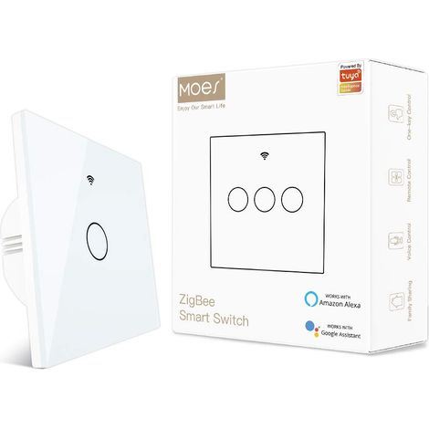 Smart Switch, Nécessite un ZigBee Hub, Pas de neutre nécessaire, Pas de condensateur, Compatible avec Smart Life App, 1 Gang, Blanc (1/5)