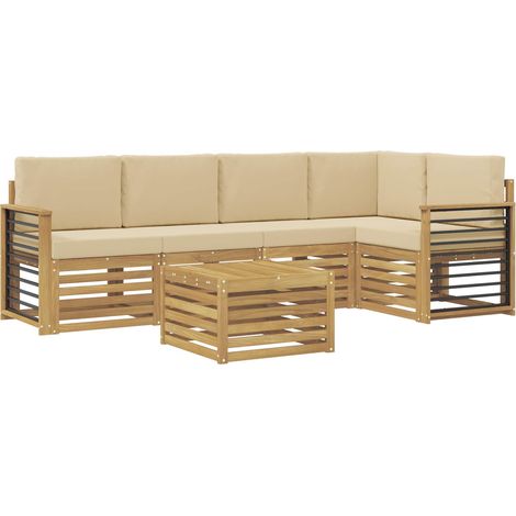 Ensemble de canapés d'extérieur 6 pc Blanc et Beige Polyester vidaXL