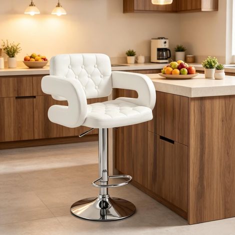 Tabouret de bar blanc réglable 63,5–83,5 cm avec dossier, accoudoirs et repose-pieds (1/5)