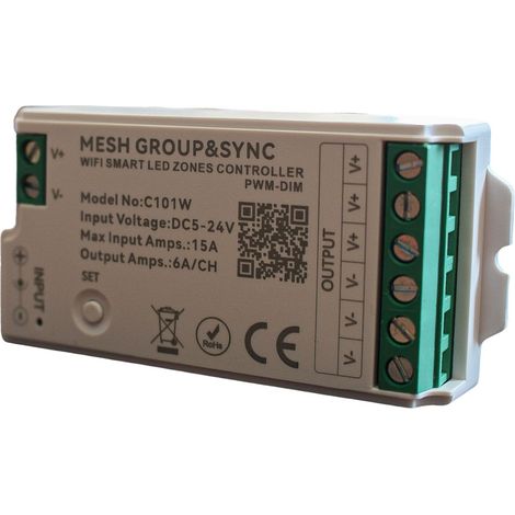Centralina Controller per Striscia Led Dimmer Mono Colore WIFI 2.4G, RF 2.4G TUYA, Smart Life Max 15A Tot. (6A/CH) DC5-24V 360W 1 Canale Dimmer CLC101R Bianco
