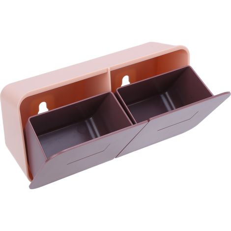 Boîte de rangement murale de bureau, porte-cotons-tiges et porte-tampons démaquillants, boîte de rangement étanche à couvercle rabattable, sans perçage, organisateur hermétique, rose et violet. (1/5)