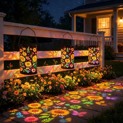 Lanterne de jardin solaire en métal en forme de feuille, étanche, lampe suspendue LED blanc chaud, pour embellir le jardin au printemps et pour D (1/5)
