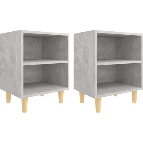 vidaXL Mesitas de noche 2 uds patas madera gris hormigón 40x30x50 cm (1/2)