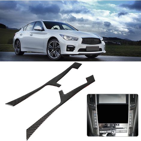 Seltene zweiteilige Mittelkonsolenabdeckung aus Carbonfaser für Infiniti Q50 Q60 (2013–2019), Tuning-Zubehör, Carbonschwarz, Finish-Kit (1/5)