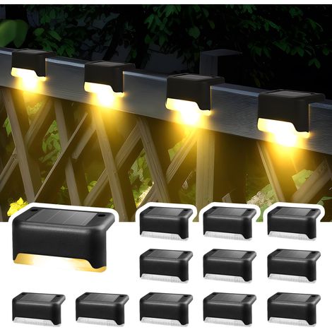 Lot de 12 lampes solaires pour extérieur, escaliers, lumières LED étanches pour escaliers extérieurs, marches, clôture, cour, (noir, blanc chaud) (1/5)