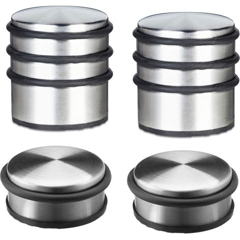 4 x Türstopper im Set, Aus Edelstahl, 2 flache und 2 hohe Türpuffer, Türhalter mit Gummiring, Rutschfest (1/5)