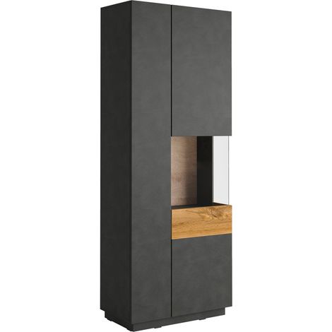 Vitrina de 2 puertas apertura por la derecha Andrea Gris antracita y Madera (1/4)