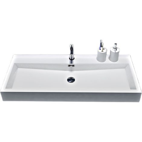 Wandbecken Aufsatzwaschbecken Bernstein BS6002 Gussmarmor Weiß 100cm mit Armaturloch