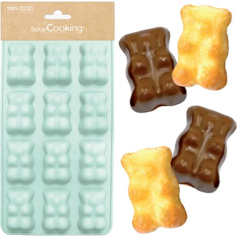 SCRAP COOKING Stampo in silicone 6723 Marshmallow Bears, 12 forme per cioccolatini e torte, morbido utensile da forno, adatto per forni e congelatori, 25 x 12,5 x 1,5 cm, verde acqua (1/5)
