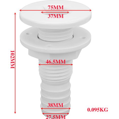 Marine white plastic drain outlet, ABS bilge outlet, marine and yacht accessories - 1-1/2 inch (38mm) - plastic (1/4)