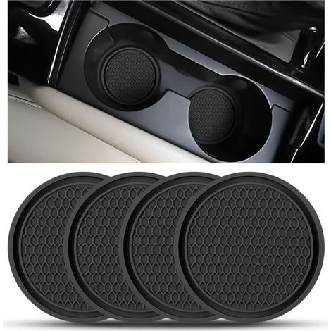 Pieces Universal Car Coasters Anti-Slip Silicone, Thick PVC Cup Holder, Universal Car Cup Mats, Cup Coaster (Black) (1/5)