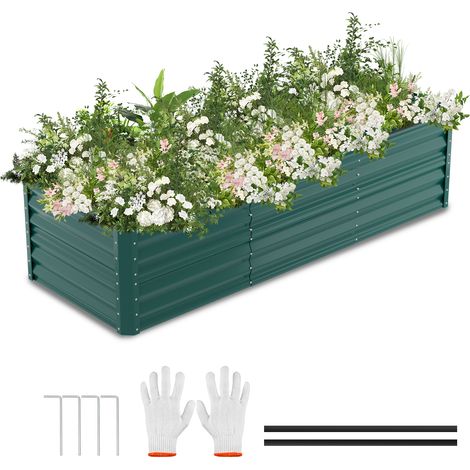 Hengda Fioriera rialzata 240x90x60 cm Vaso da giardino in metallo zincato con base aperta per la coltivazione di ortaggi, fiori, erbe e piante grasse in giardino, terrazza, patio e balcone Verde (1/5)