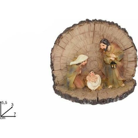 TrAdE Shop Traesio - Natività Presepe In Resina Capanna Tronco 5.5cm Decoro Natale Natalizi 7x5.5x3cm -