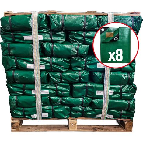 TECPLAST Lot de 8 Bâches Toiture 10x12 m HQ250TO - Verte et Marron - Haute Performance - Bâche pour Couvreur - PM13TO