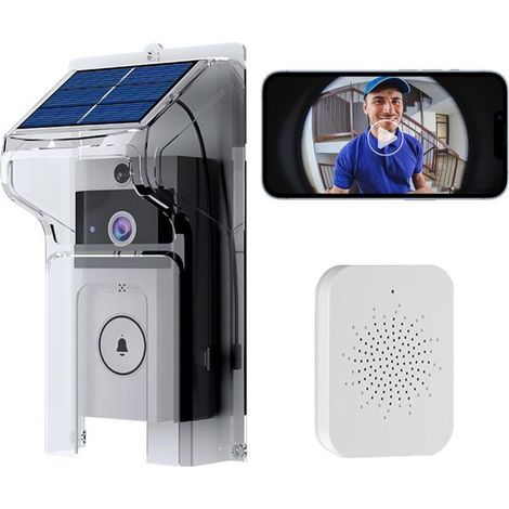 Andyou – Wireless Doorbell with Camera – Night Vision up to 6m – Rechargeable Solar Powered – Drill-Free Installation