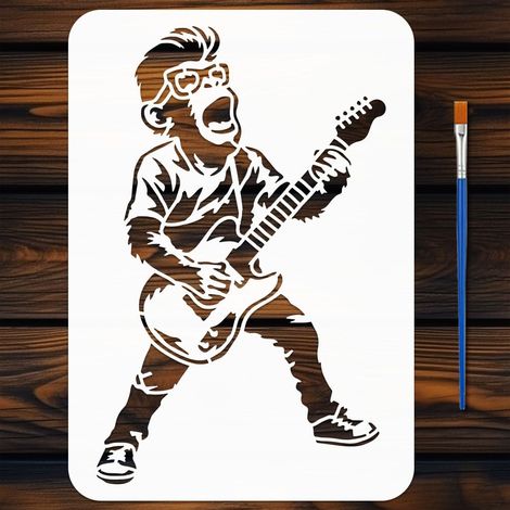 Pochoir Singe Anthropomorphe Rock avec Pinceau 21x29.7 cm Pochoir Singe Gabarit Thème pour Peinture sur Bois Mur Tissu Meuble DIY Déco Maison (1/5)