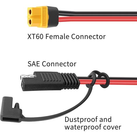 SAE-auf-XT60-Adapter, 12 AWG XT60-auf-SAE-Buchse, polarisiertes Kabel für tragbare Solargeneratoren (1/4)