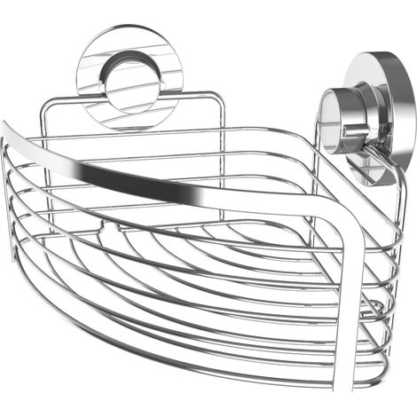 Panier d'angle 3 en 1 pour montage d'angle - 3 options de montage différentes avec ventouse/patin adhésif et perçage - Chromé - Étagère de douche - T340270 (1/3)