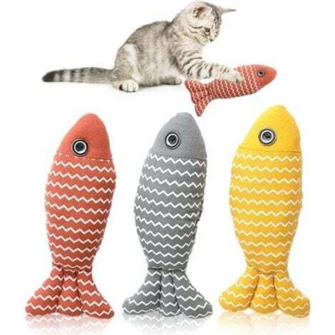 Lot de 3 jouets avec herbe à chat : jouet pour chat, poisson avec herbe à chat, résistant aux morsures, jouet interactif pour chat, jouet en peluche lavable (1/5)