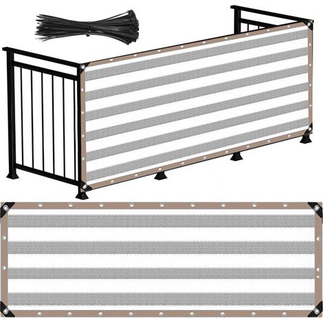 Bâche de balcon en PEHD imperméable et coupe-vent, résistante aux UV, avec sangles de fixation, (blanc grisâtre), 0,9 x 6 mètres. (1/5)