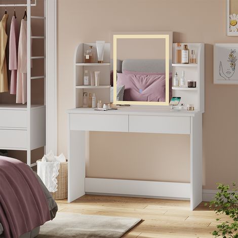 Schminktisch Charlotte, Weiß, 106 cm mit LED-Spiegel und QI-Ladestation, Vicco