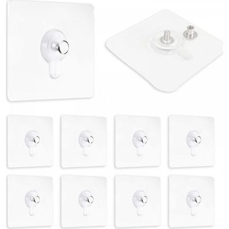 Lot de 10 crochets adhésifs sans perçage pour cadres photo, crochets adhésifs transparents pour décoration murale, cadre photo suspendu (1/5)