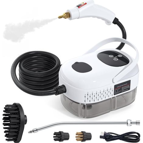 Nettoyeur vapeur 2500 W, haute pression et haute température, 1000 ml, 3 bars, avec 3 têtes de brosse (blanches) (1/5)