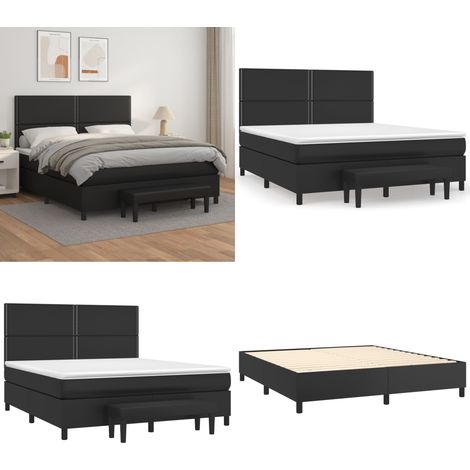 Sommier à lattes de lit avec matelas Noir 180x200 cm Similicuir - Sommier noir - Matelas ensaché (1/5)