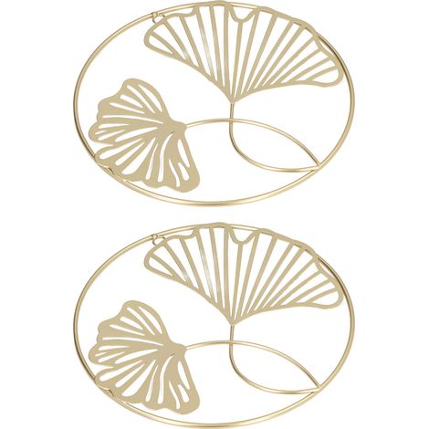 2 pièces Décoration murale 3D feuille d'orme, fer design nordique, doré, pour salon, chambre, entrée, restaurant, bureau, suspension artistique (1/5)