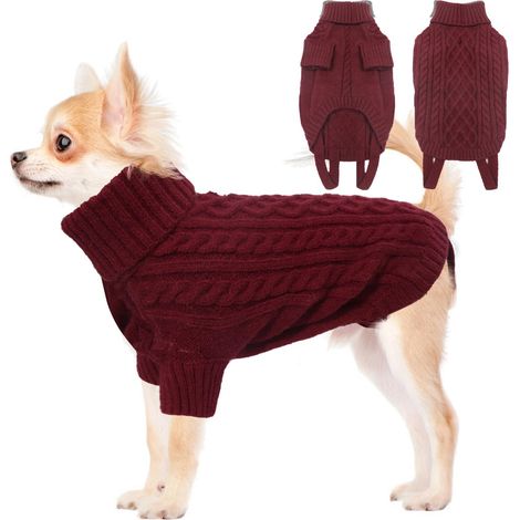 Pull Chien Pull-Overs pour Chiens Petite Taille Chiot et Chat - Sweat Tricot Polaire à Col Montant avec Manches Manteau d'hiver Chaud Vetement (Bordeaux Rouge XS) (1/5)