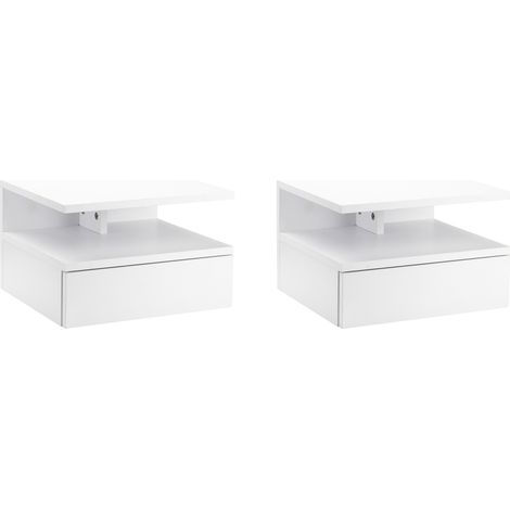 Lot de 2 tables suspendues blanches 35x32x22,5 cm avec tiroir et fixation murale, meuble mural gain de place pour chambre et bureau design