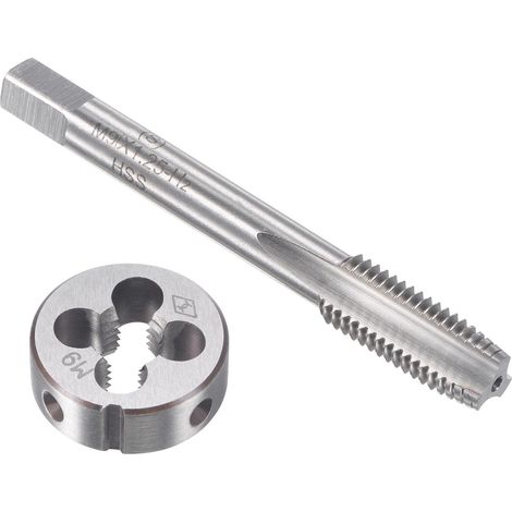 Ensemble tarauds et filières métriques M9 x 1,25 mm, tarauds à vis avec matrice de filetage rond, kit de tarauds et filières robustes pour bricolage, réparation, coupe de filetage externe et (1/3)
