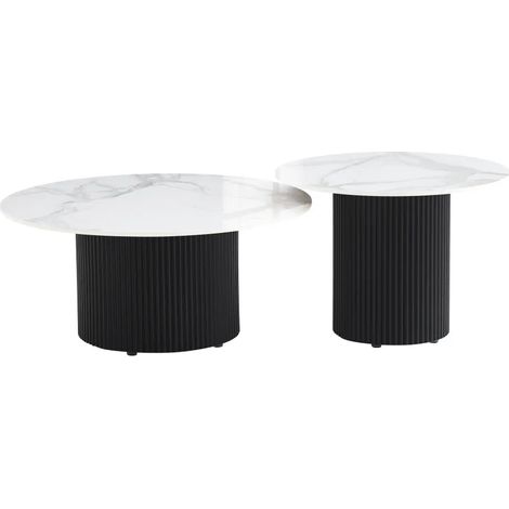 Duo Tables Gigognes Rondes Céramique Marbre Blanc & Métal Noir Ø80 cm – BAIETA (1/5)