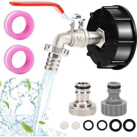 1000l Robinet Cuve , 1/2\" Adaptateur de Réservoir en Alliage d'aluminium, IBC Raccord Robinet,Adaptateur Robinet Tuyau Arrosage S60x6 pour Robinets de Jardin, Récupérateur Eau de Pluie (1/5)