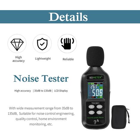 Misuratore di decibel, misuratore di rumore da 35 dB a 135 dB, misuratore di livello sonoro digitale, misuratore di livello sonoro digitale LCD, misurazione del rumore (1/4)