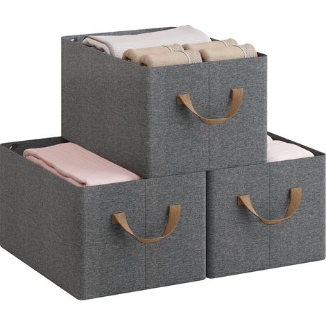 Lot de 3 Boîte de Rangement Ouverte en Tissu WOLTU, Cube de Rangement, Panier Rangement Pliable, Casier de Rangement, 37,5x20x26 cm, Gris