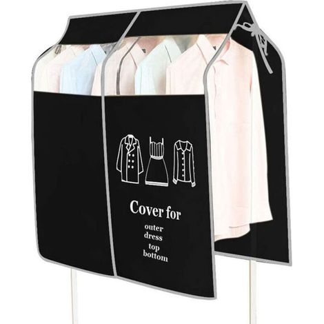Housse de porte-vêtements anti-poussière, housse de placard suspendue extensible, housse anti-poussière pour manteaux, costumes, robes (noir) (1/4)