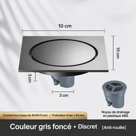Petit siphon de sol invisible gris canon de fusil avec cœur de bonde en ABS pour douche et salle de bain – Livraison gratuite (1/5)