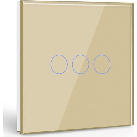 3 Gang 1 Way Touch Switch, Gold Light Switch with LED Display, Crystal Glass Panel Touch Switch with Touch Sensor, No Neutral Wire (1/5)