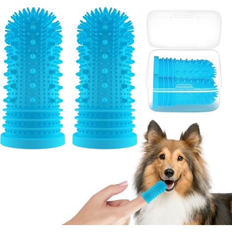 2er-Pack Zahnbürste für Hunde, Katzen und Welpen, Silikonborsten, blau (1/5)