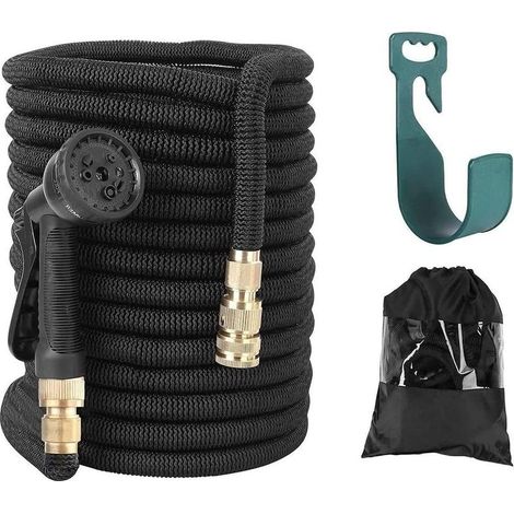 Tuyau d'arrosage extensible de 30 m (100 pi) avec 8 fonctions, flexible et léger, pour l'arrosage et le nettoyage du jardin, noir, 30 m (100 pi) (1/5)