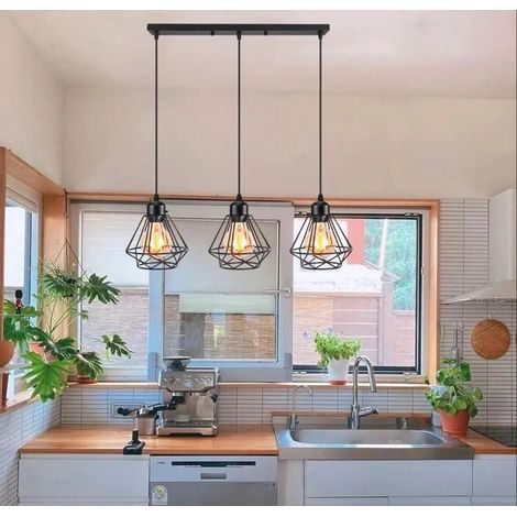 Lustre Suspension Industrielle,E27 Lampe de Plafond Vintage Abat-jour en Fer Design Cage Diamant Luminaire pour Salon Chambre (1/5)