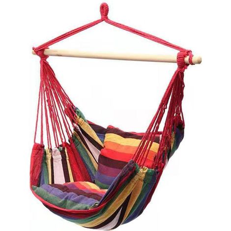 Chaise Hamac,Pliable et Rayures colorées,Balançoire D'intérieur,Suspension par Corde Portable for Chambre à Coucher Adultes Enfants espaces détente intérieur (1/5)